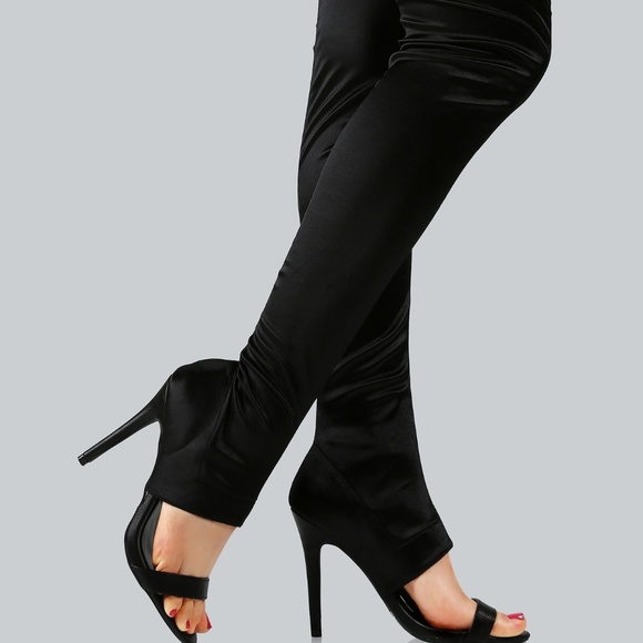 Peep Toe Satin Over the Knee Boots - Picture 3 of 4